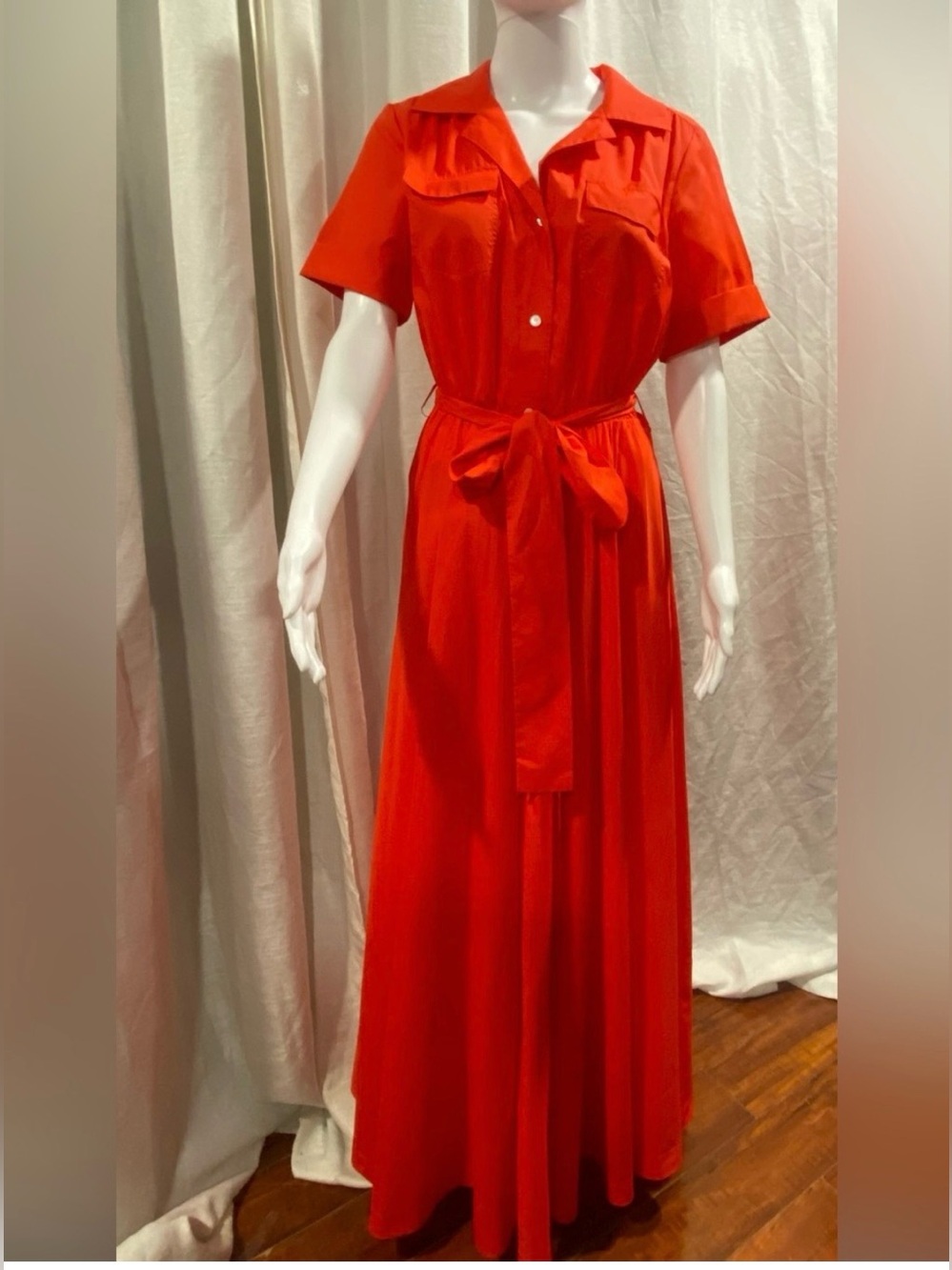 STAUD Millie Belted Maxi Shirt Dress Red Orange Size 4 - Picture 5 of 6